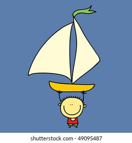 Little boy and sailboat