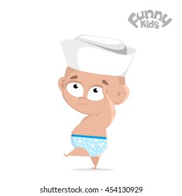 Little boy in a sailor hat. Flat illustration. Vector