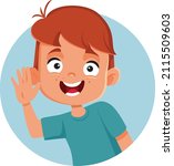 
Little Boy Saluting Waving Hand Vector Cartoon. Happy child greeting politely using nonverbal communication gesture
