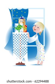 The little boy saw his gifts on the table
