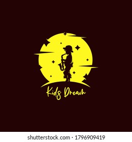 A little boy the saxophone on the moon