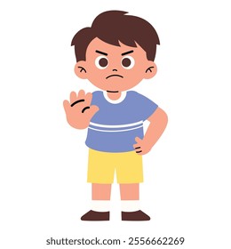 Little Boy Saying No with Rejection Gesture	
