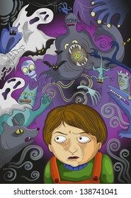 little boy scared of imaginary monsters (jpeg available in my gallery)