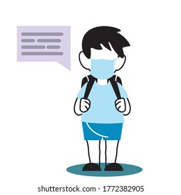 little boy at school talks by text message vector illustration desing