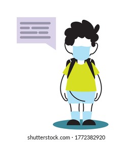 little boy at school talks by text message vector illustration desing