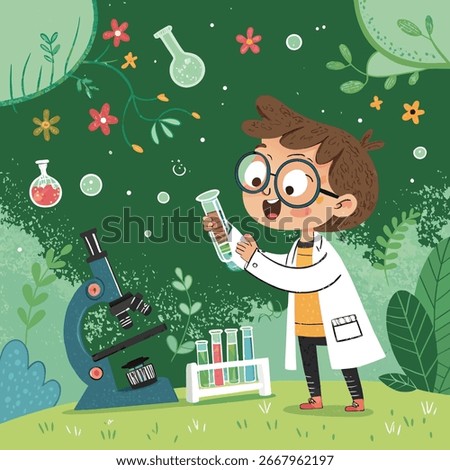 Little boy Scientist in Lab Cartoon Vector
