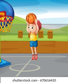 Little boy shooting basketball  illustration