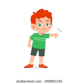 little boy show disagreement with thumb down gesture