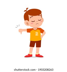 little boy show disagreement with thumb down gesture