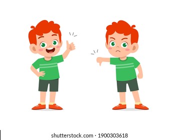 little boy show hand gesture thumb up and thumb down