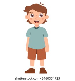 Little boy showing a happy and friendly pose expression. Vector flat illustration