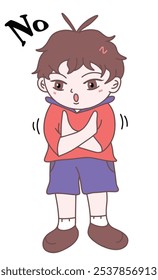 The little boy was showing signs of rejection, illustration vector, eps, cartoon