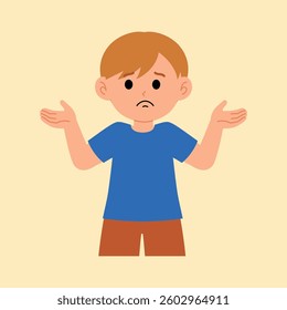 little boy shrugging and boring expression illustration