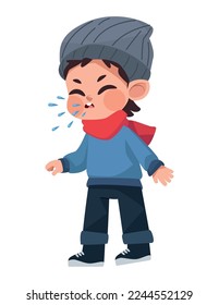 little boy sick with flu character