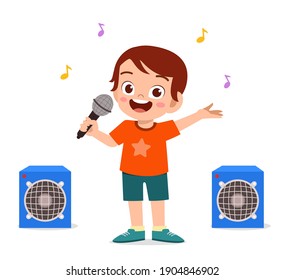 little boy sing a beautiful song on stage