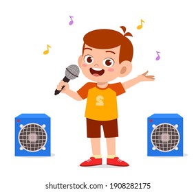 little boy sing a beautiful song on stage