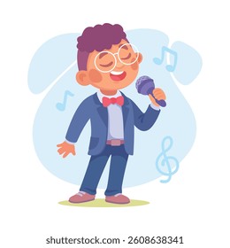 little boy sing a beautiful song on stage