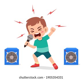 little boy sing a song on stage and screaming