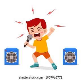 little boy sing a song on stage and screaming