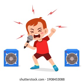little boy sing a song on stage and screaming