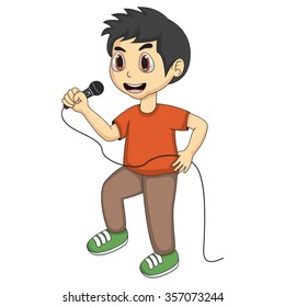 Little boy singing cartoon vector illustration