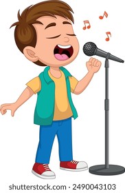 little boy singing isolated on white background