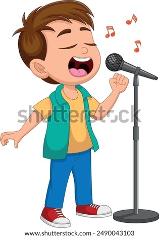 little boy singing isolated on white background
