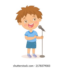 Little Boy Singing Microphone His Hand Stock Vector (Royalty Free ...