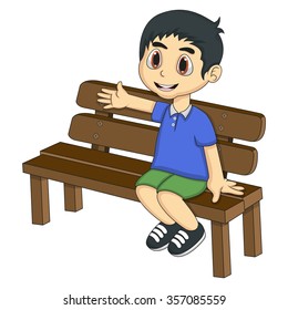 Little boy sitting on a bench cartoon vector illustration