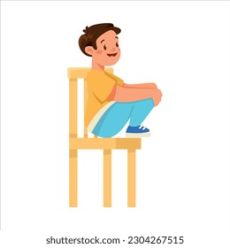 Little Boy Sitting on Chair and Listening to Fairytale Vector Illustration