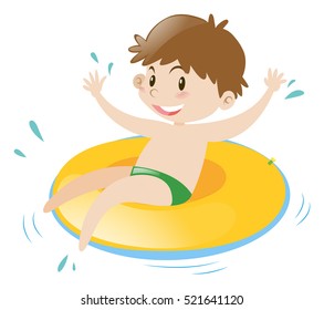 Little boy sitting on floating ring illustration