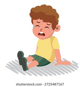 garotinho sentado no chão assustado e chorando, ilustração vetorial