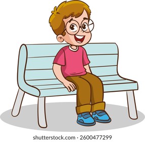 little boy sitting on park bench