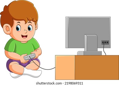 Little Boy Sitting Playing Game Joystick Stock Vector (royalty Free 