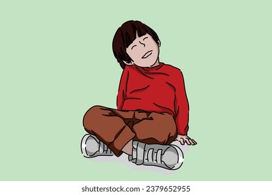 Little boy sitting smiling. Child laughs happily. Flat image