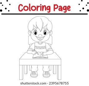 página de coloración de mesa de niñito sentado