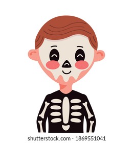 little boy with skeleton disguise character vector illustration design