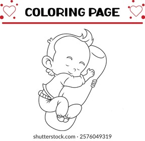 little boy is sleeping hugging bolster coloring page for kids