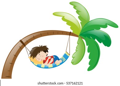 Little boy sleeping on hammock illustration