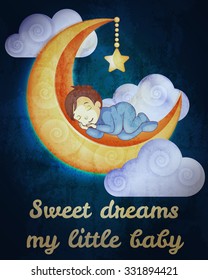 Little boy sleeping on the moon card