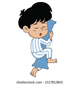 A little boy sleeping on a soft bed.He has a good night and sweet dreams.vector and illustration.
