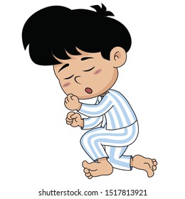 A little boy sleeping on a soft bed.He has a good night and sweet dreams.vector and illustration.