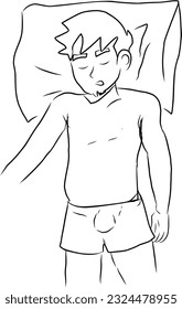 A Little boy sleeping on tonight dreams, good night and sweet dreams. he wake up in the morning.Top View of Handsome Young Man Sleeping Cozily on a Bed in His Bedroom at Night.Guy lying in bed