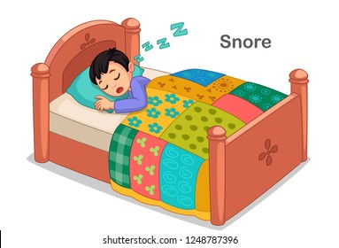 Little boy sleeping and snoring vector illustration