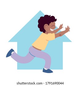 little boy smiling running at home cartoon vector illustration design