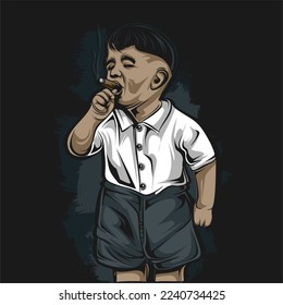 a little boy smoking a cigarette with a rich casual vector illustration, isolated black beackground. kids smoking