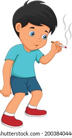 little boy smoking on white background
