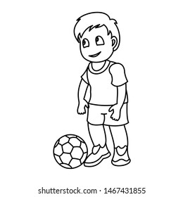 A little boy with a soccer ball. Vector illustration with continuous lines on white background.