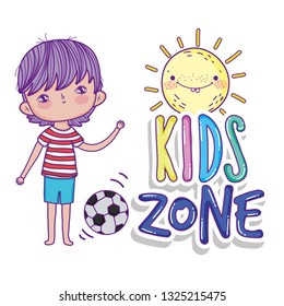 little boy with soccer balloon kids zone