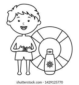 little boy with solar blocker and float